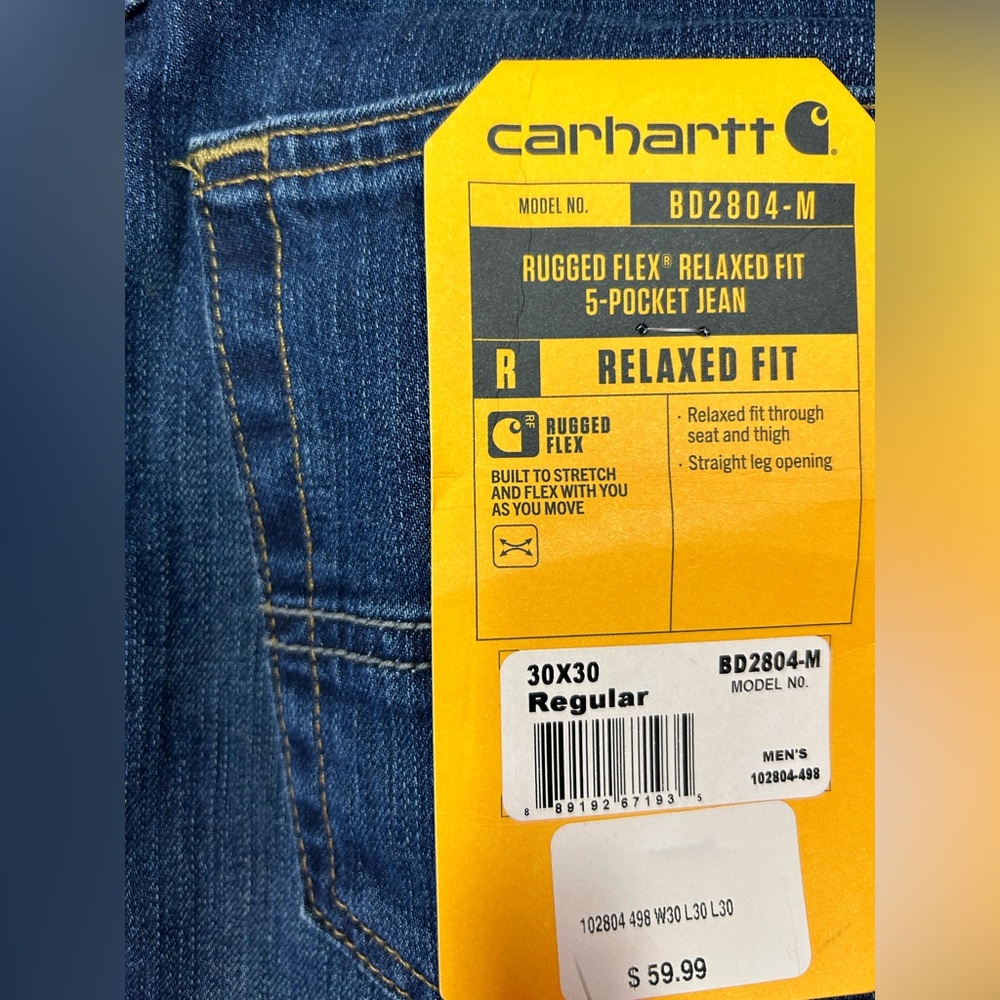 Carhartt Rugged flex relaxed 5 pocket carhart jeans. 30x30 new, with tags